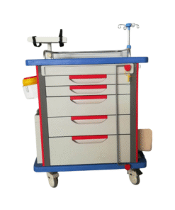 Lite Emergency Crash Cart with Accessories (IV Pole, Cardiac Board, O2 Holder, Power Strip, Disposable Lock)