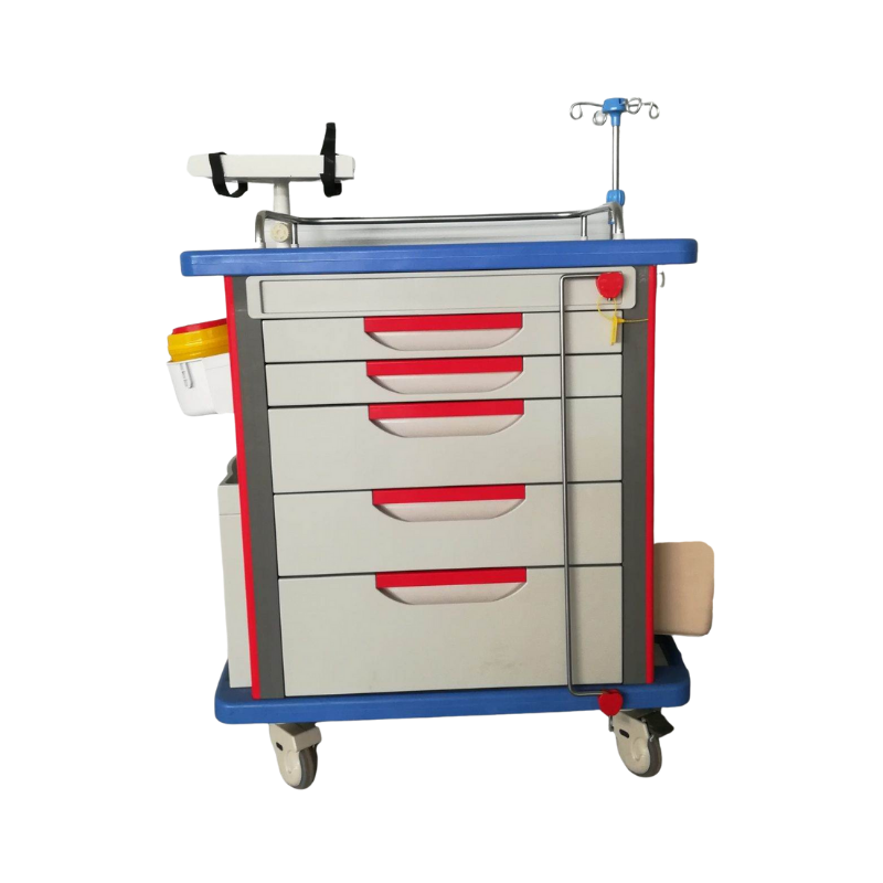 Lite Emergency Crash Cart with Accessories (IV Pole, Cardiac Board, O2 Holder, Power Strip, Disposable Lock)
